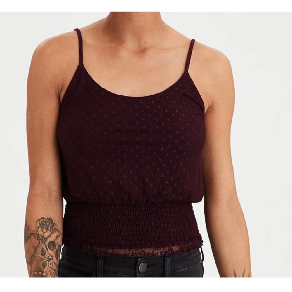 Purple polka dot smocked crop top